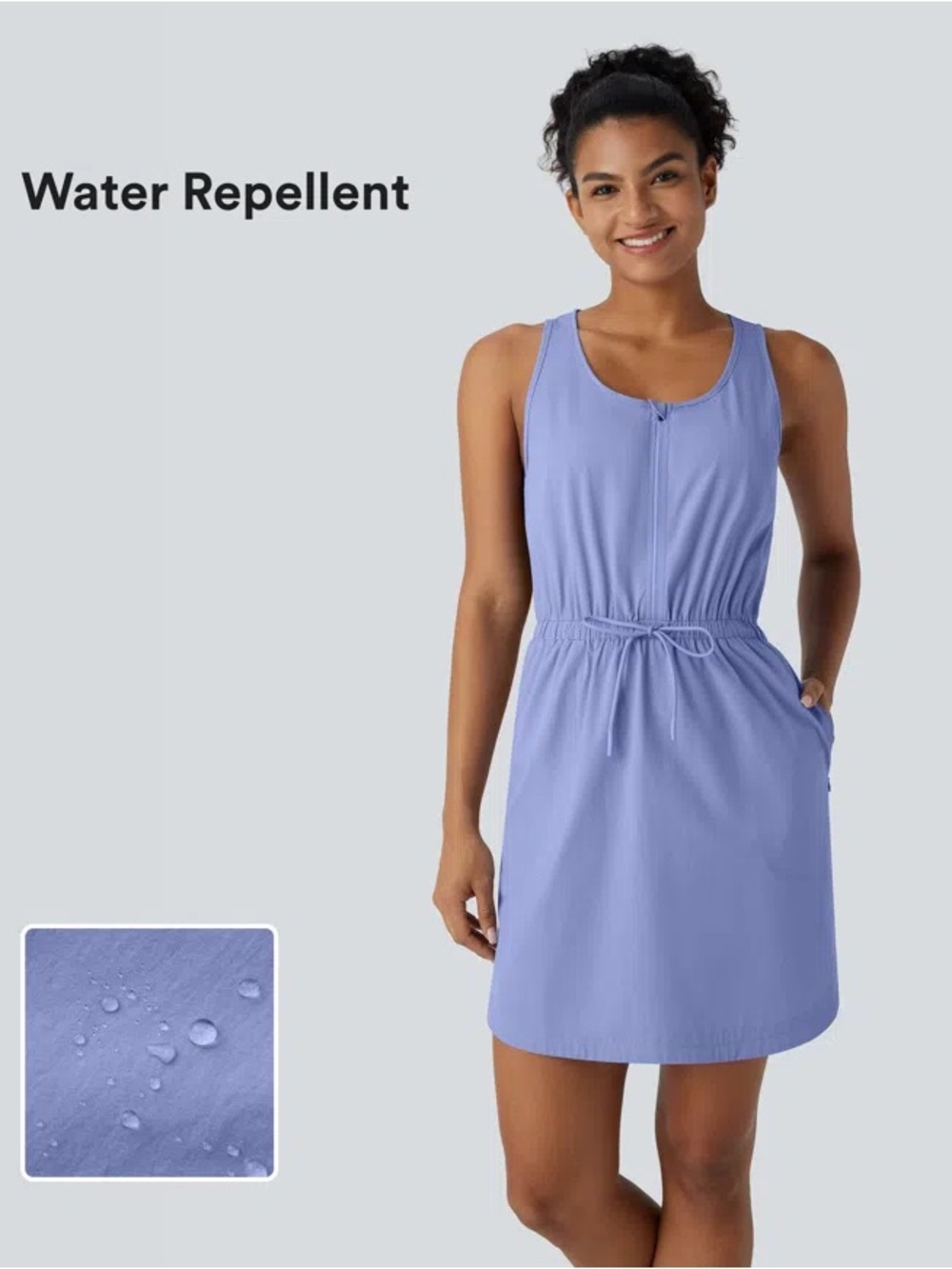 Halara Dress Women XL Azure Haze NWT Water Repellent Half Zip Drawstring Sporty